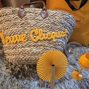 Veuve Clicquot Straw Tote with Yellow Accents